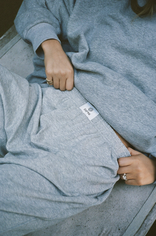 close up detail of charcoal cotton boxer pant - charcoal