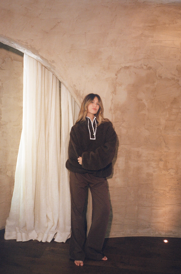 girl wearing chocolate cotton boxer pant - chocolate