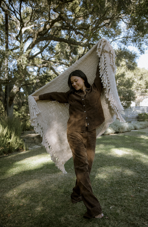 model wearing chocolate brown corduroy classic straight pant - chocolate brown