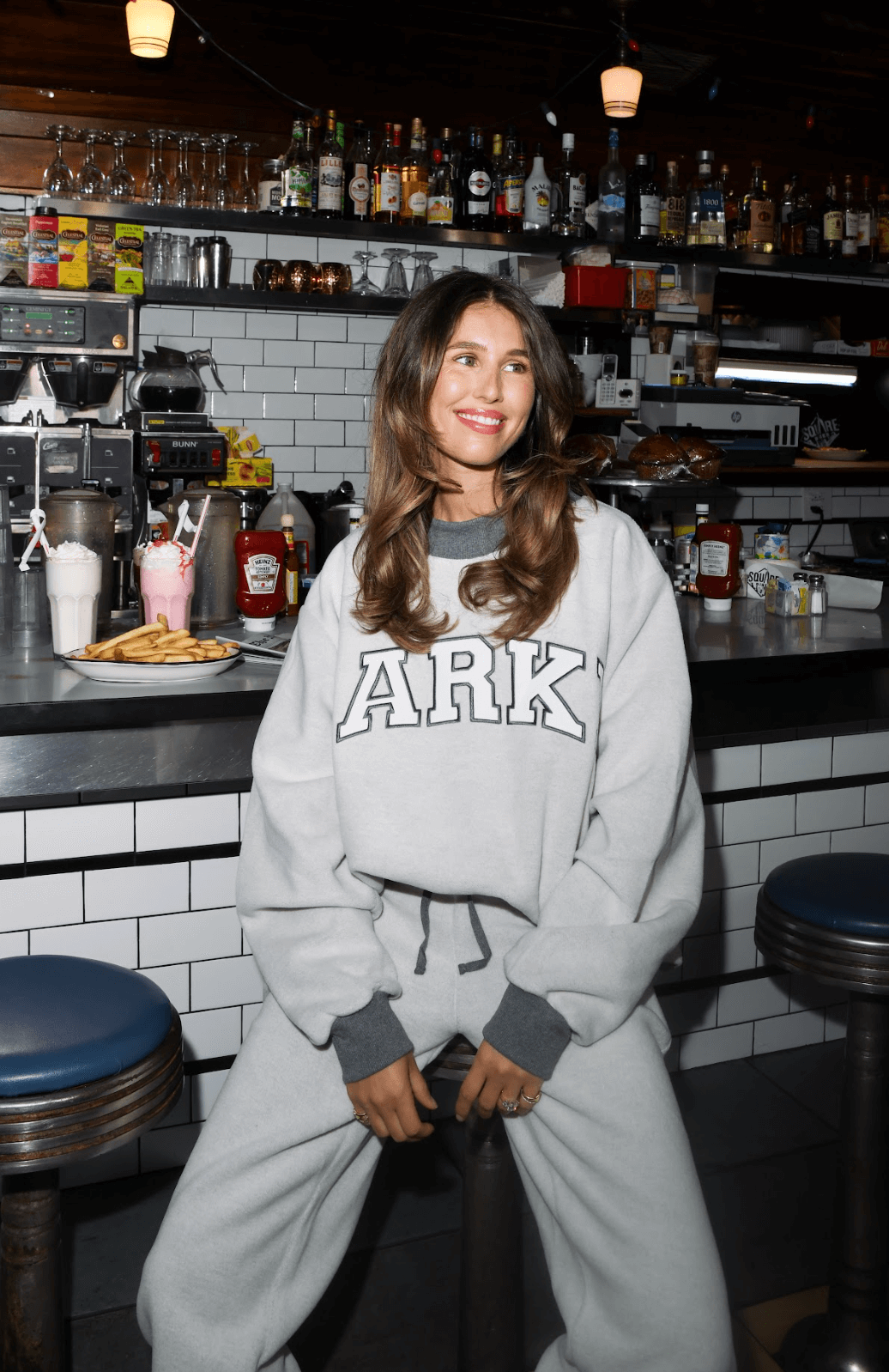 girl wearing inside out mockneck -stormy