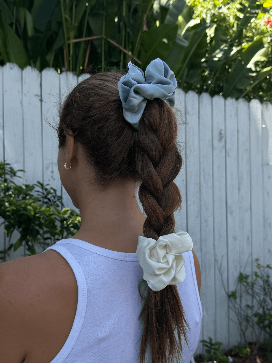 satin scrunchie flat lay -cream