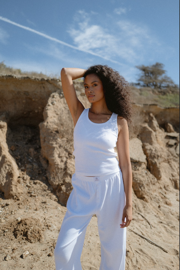 Model wearing white classic tank - white