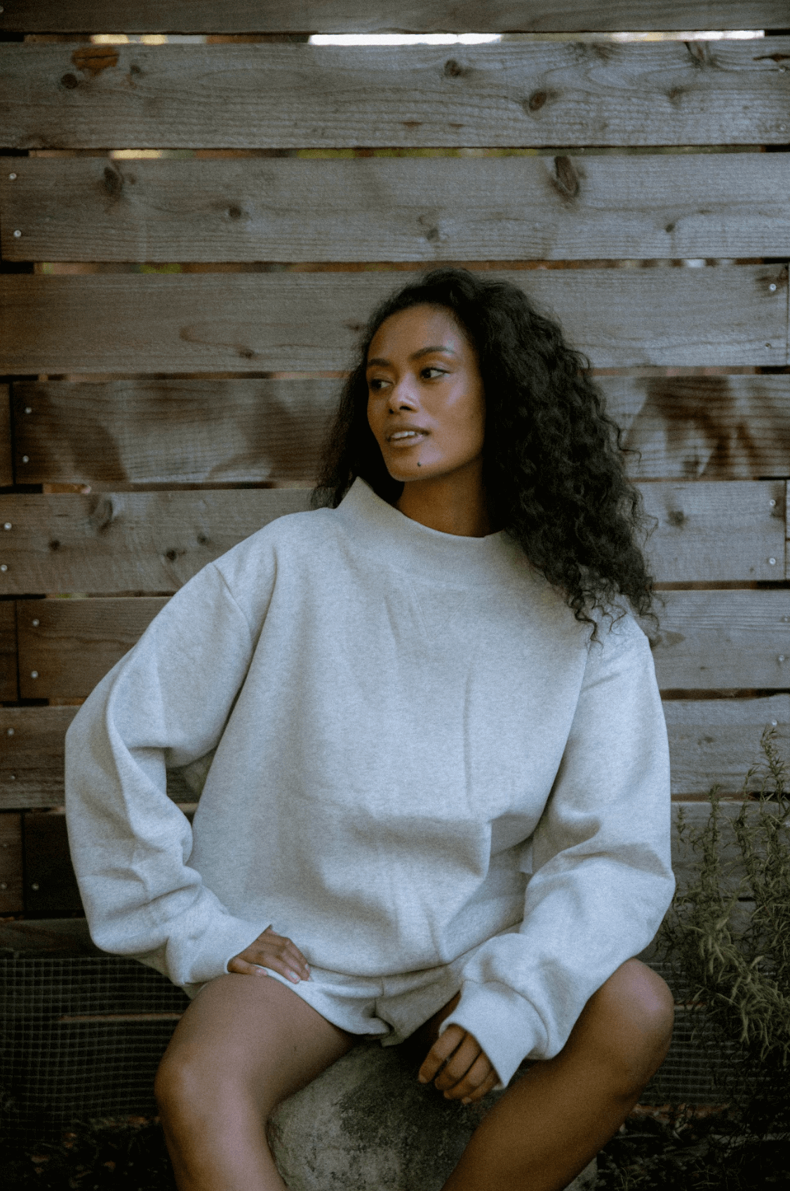 girl wearing classic grey classic mockneck - classic grey