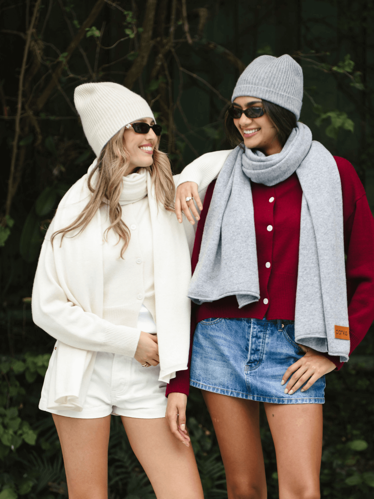 girl wearing cream cashmere hat - cream