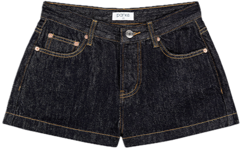 dark wash denim mini short flat lay -dark wash