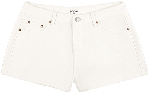 white denim mini short flat lay -white