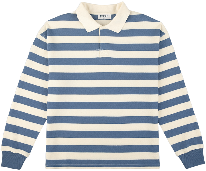 striped rugby flat lay -  blue + white stripe