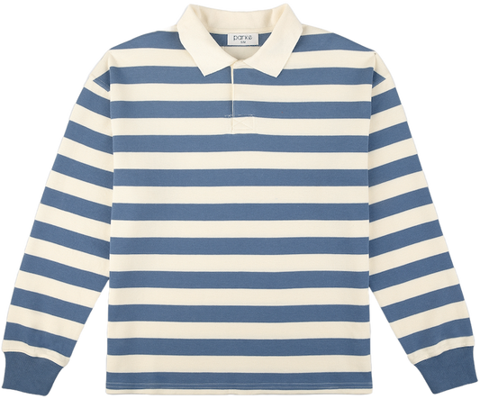 striped rugby flat lay -  blue + white stripe