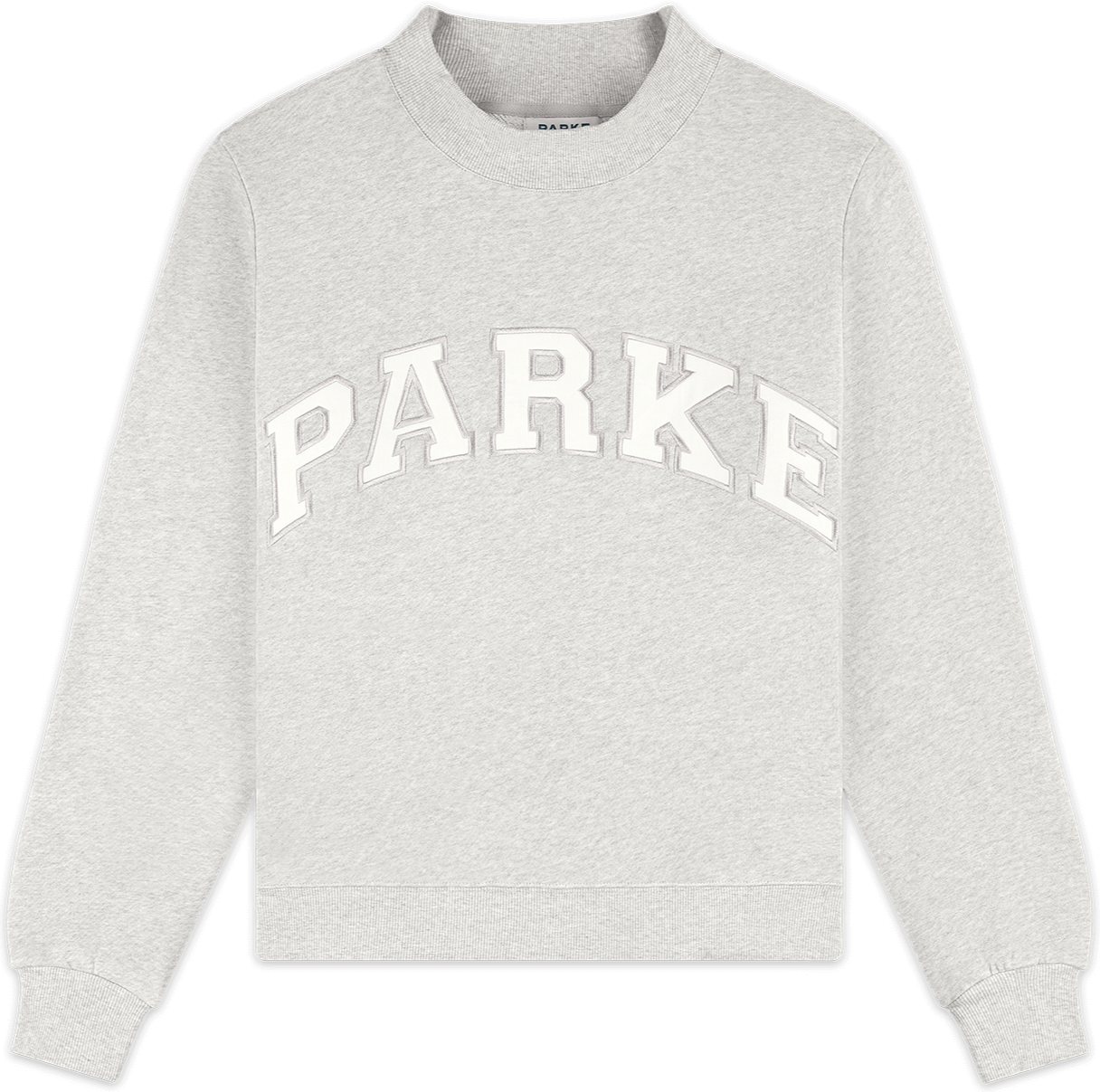 heritage varsity mockneck flat lay -classic grey + white