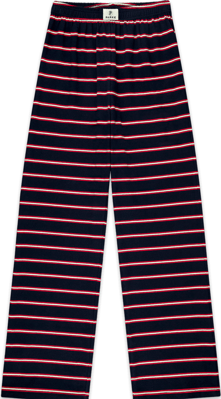 cotton boxer pants flat lay -navy stripe