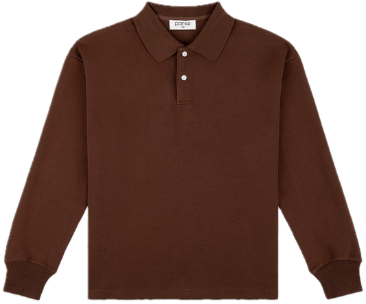 flat lay long sleeve polo - chocolate