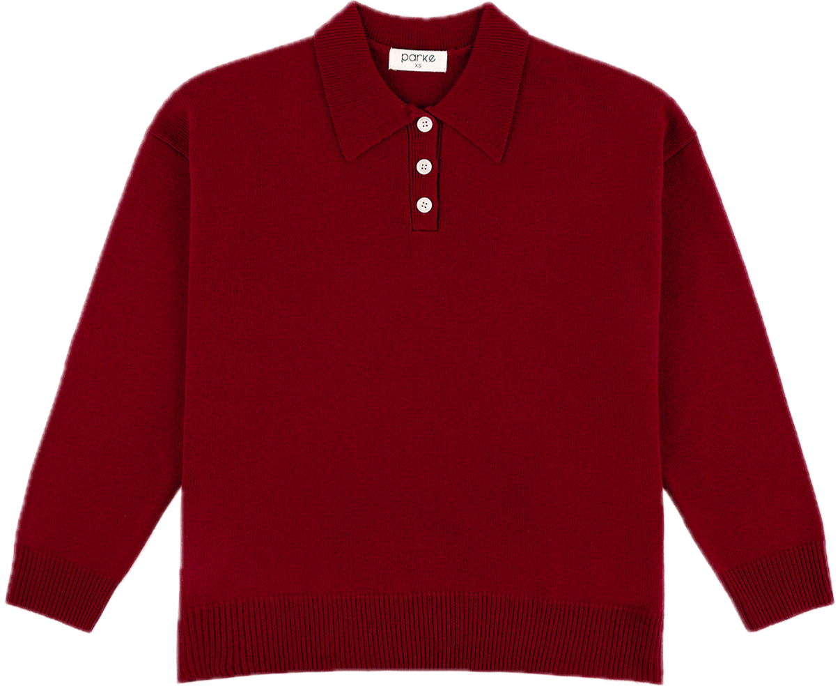burgundy polo sweater flat lay - burgundy