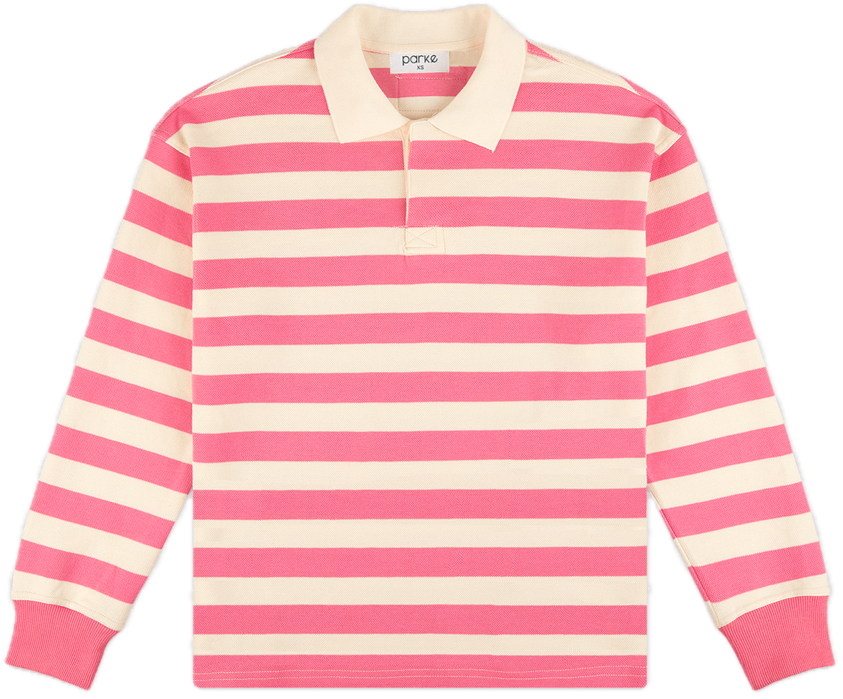 Striped rugby flat lay -  flamingo + white stripe