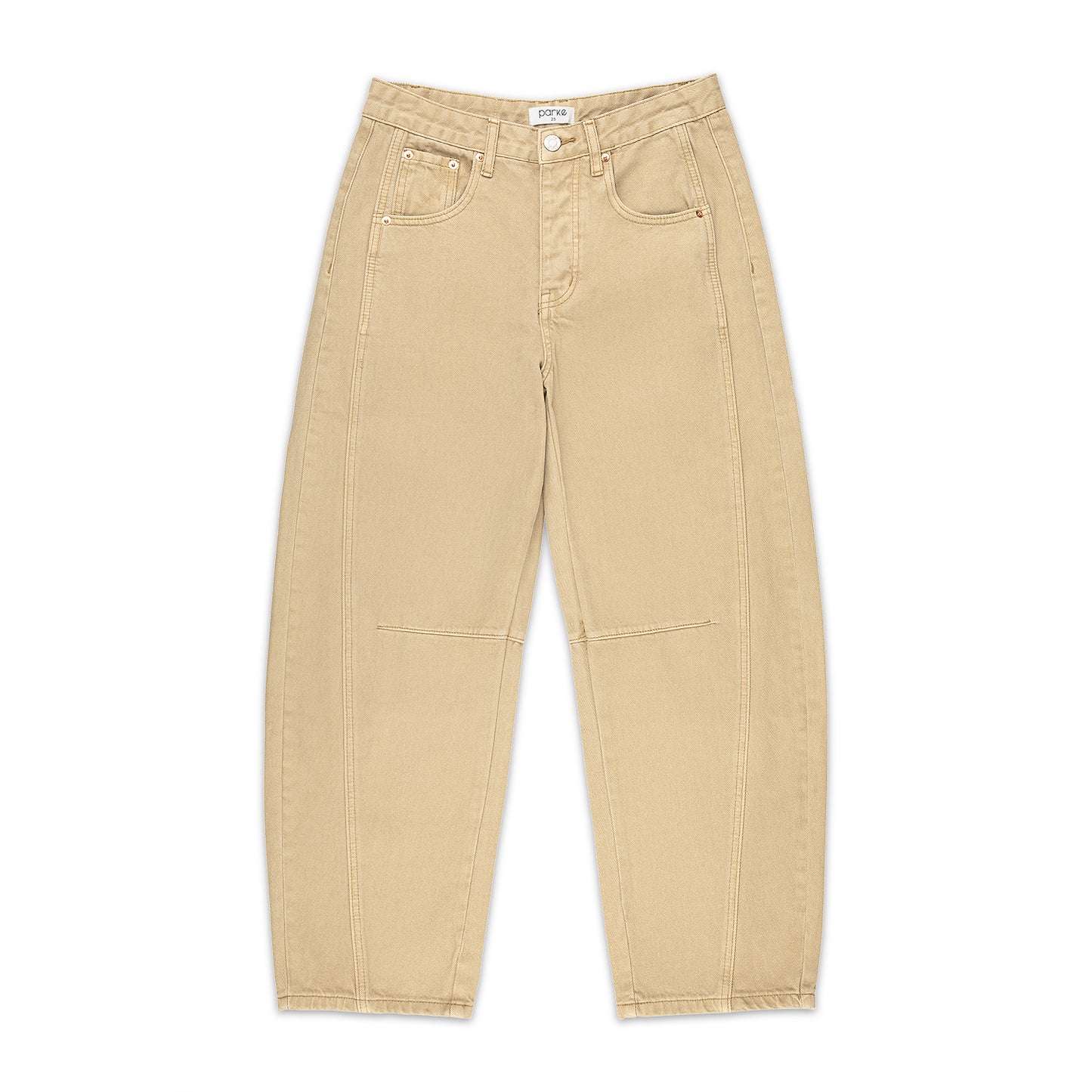 horseshoe jean flat lay -camel