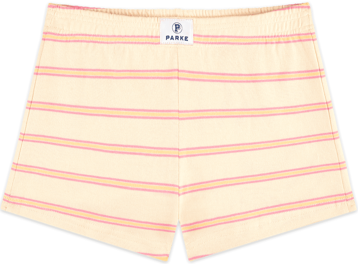 cotton mini short flat lay -cream stripe
