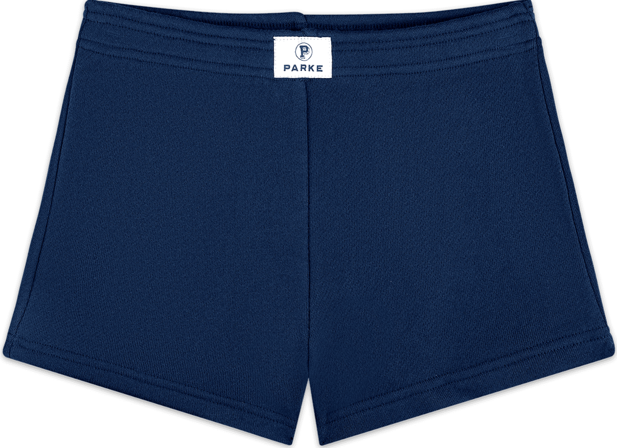heritage mini sweatshorts flat lay -denim