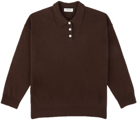 chocolate polo sweater flat flay - chocolate