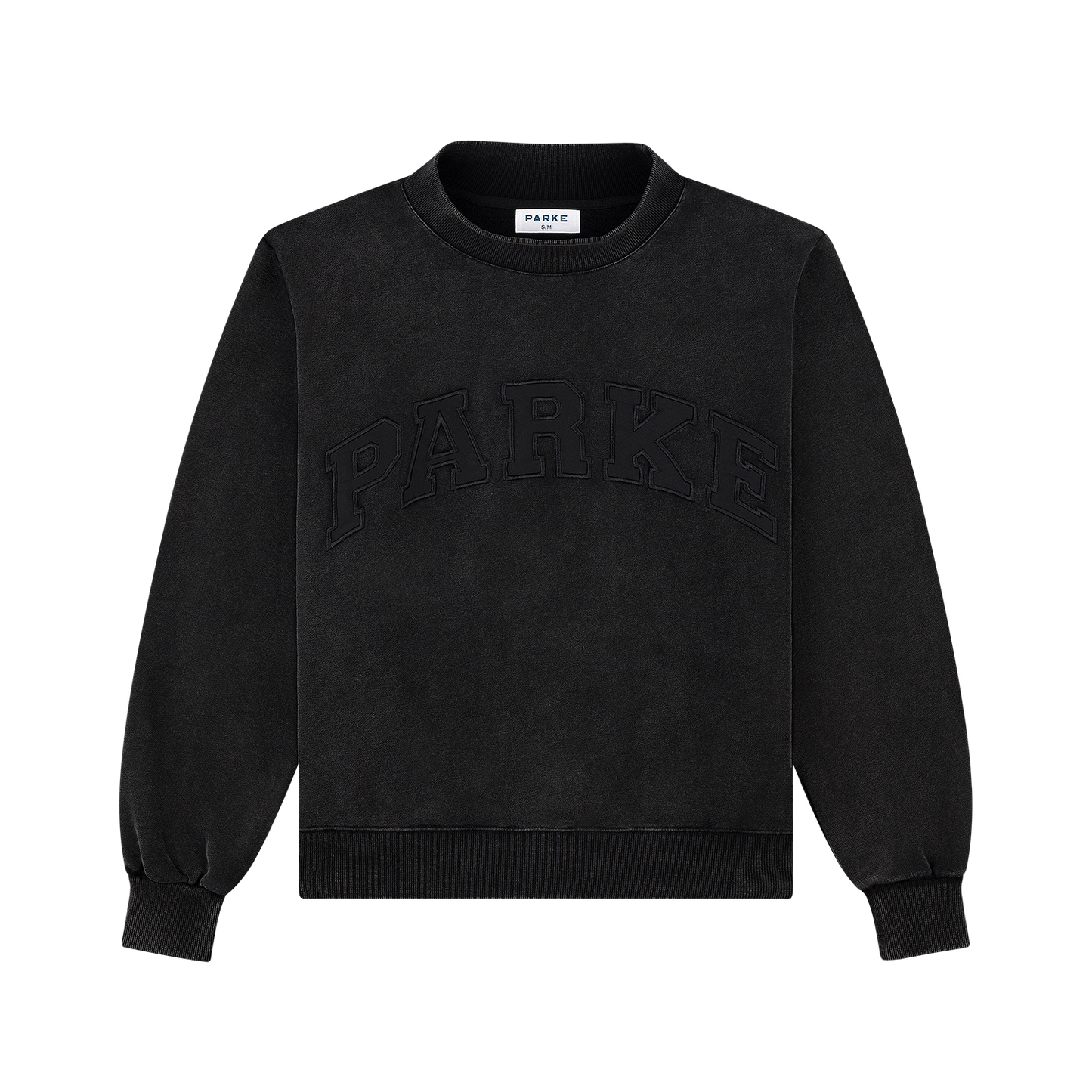 Halloween Varsity Mockneck flat lay -acid wash black + black