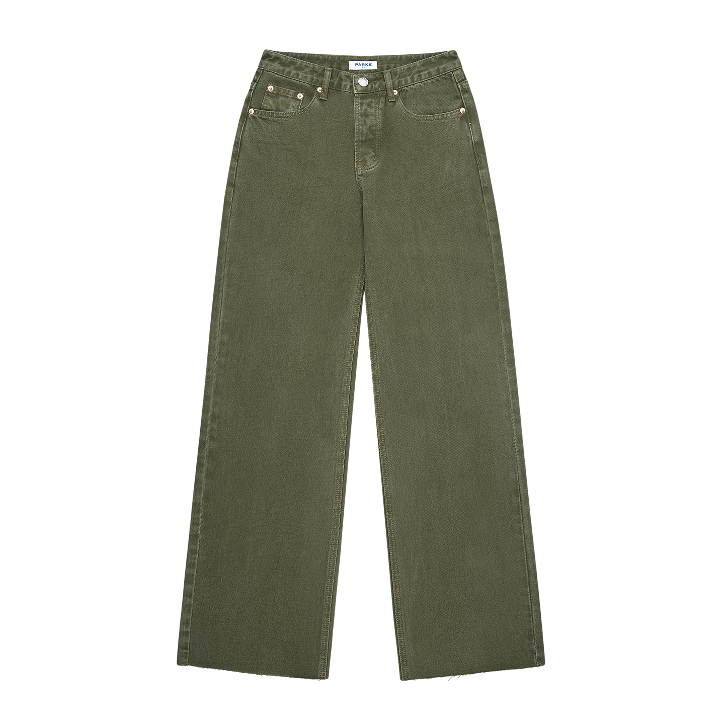 low rise baggy jeans flat lay -olive