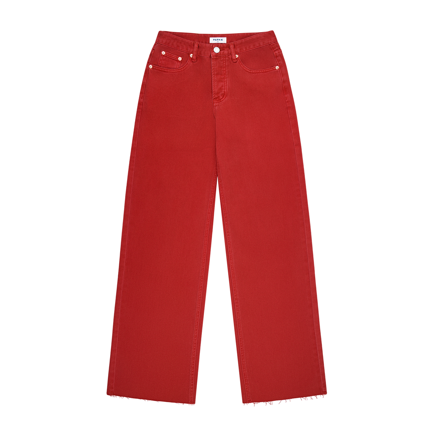 low rise baggy jeans flat lay -washed red