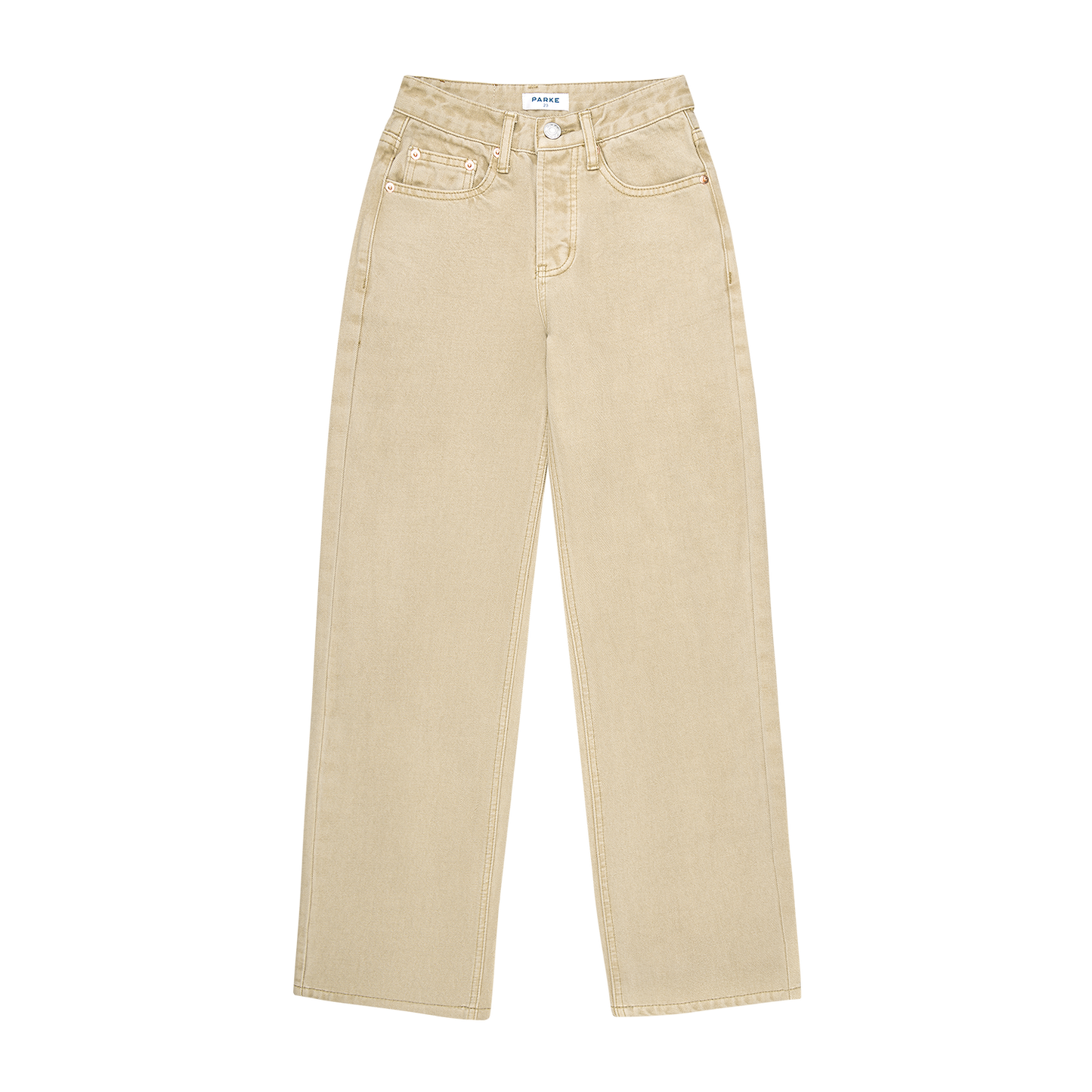 classic straight jean flat lay -camel