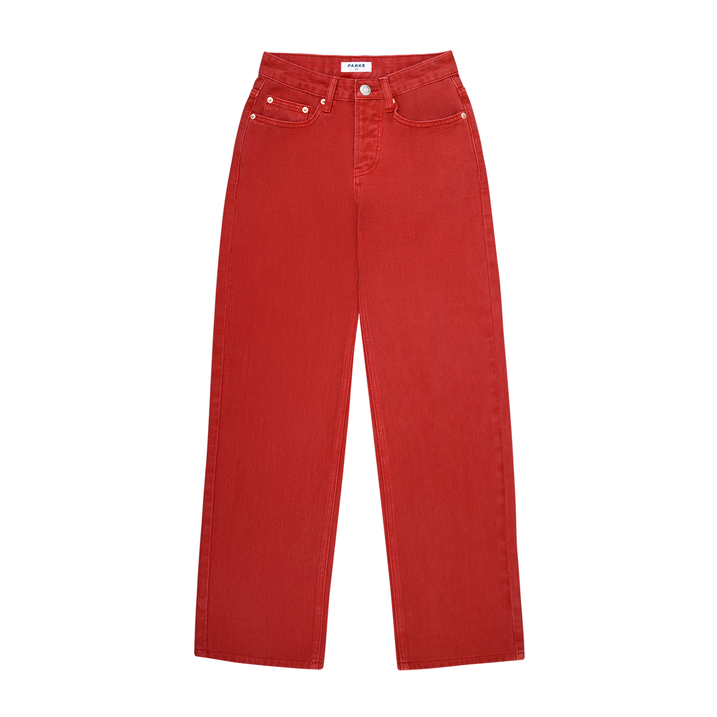 classic straight jean flat lay -washed red