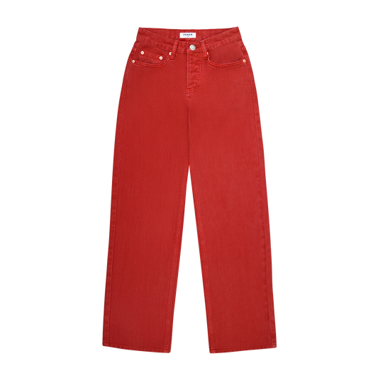 classic straight jean flat lay -washed red