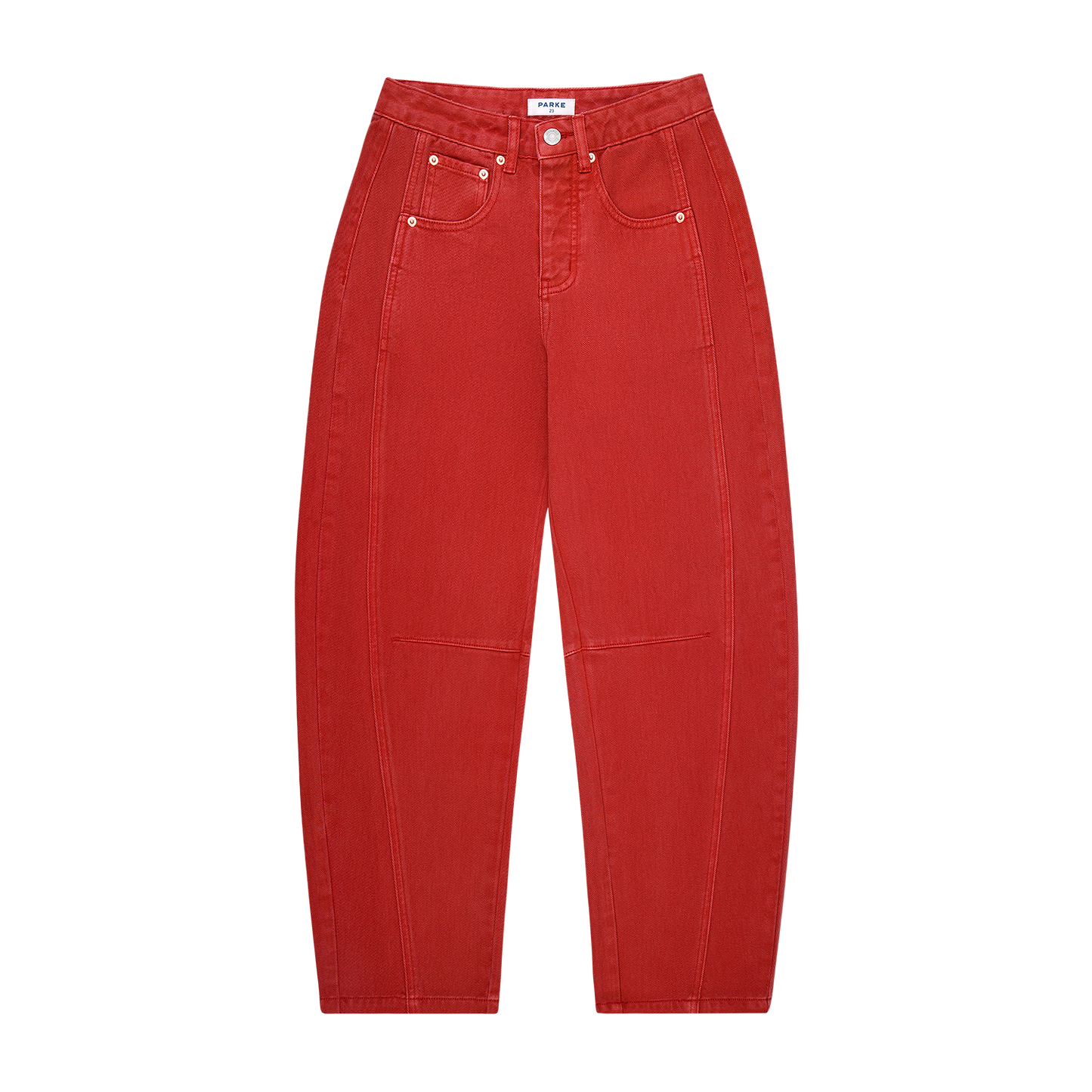 horseshoe jean flat lay -washed red