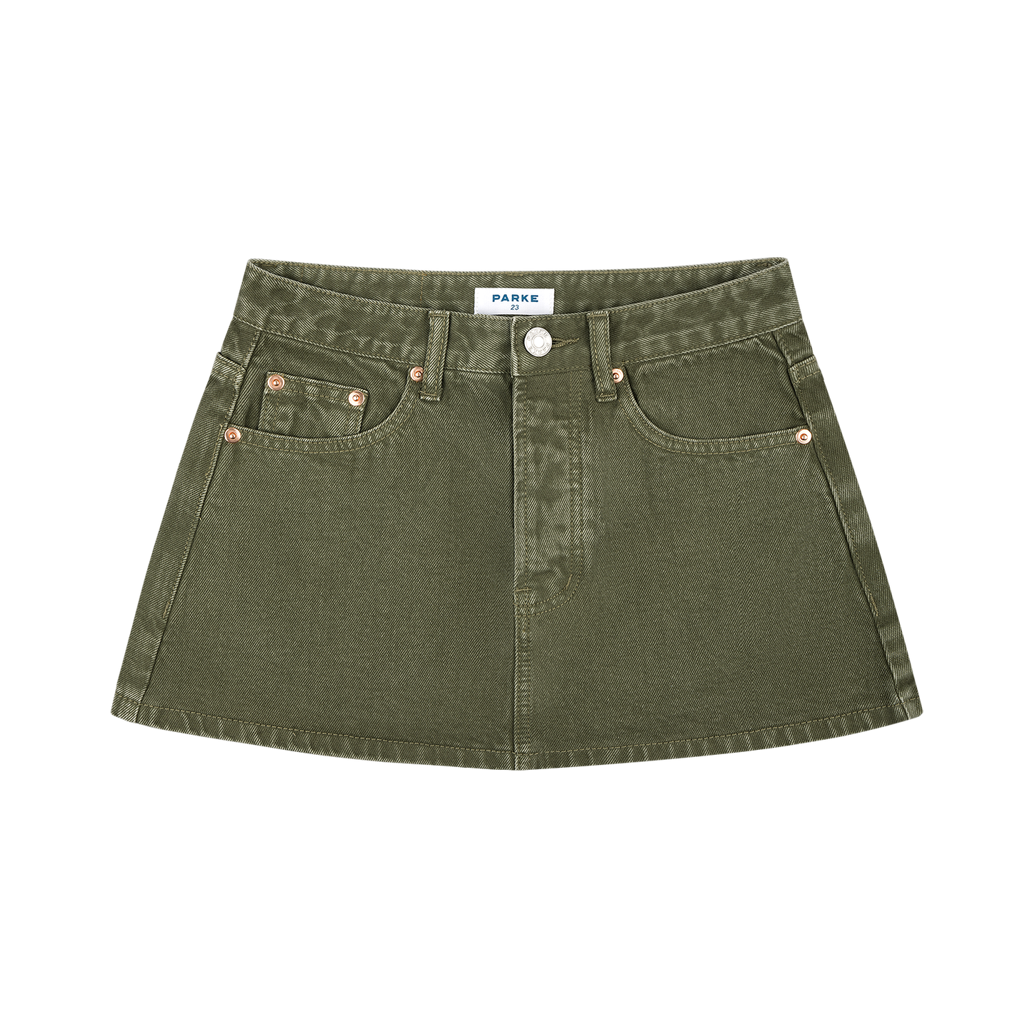 med wash denim mini skirt -olive