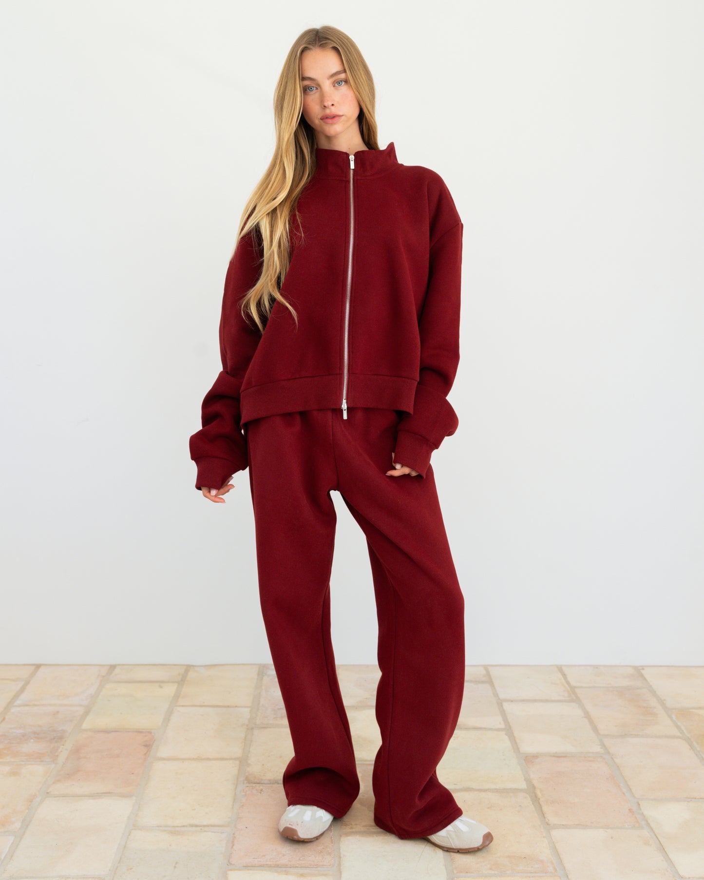 Zip Up Mockneck - Maroon