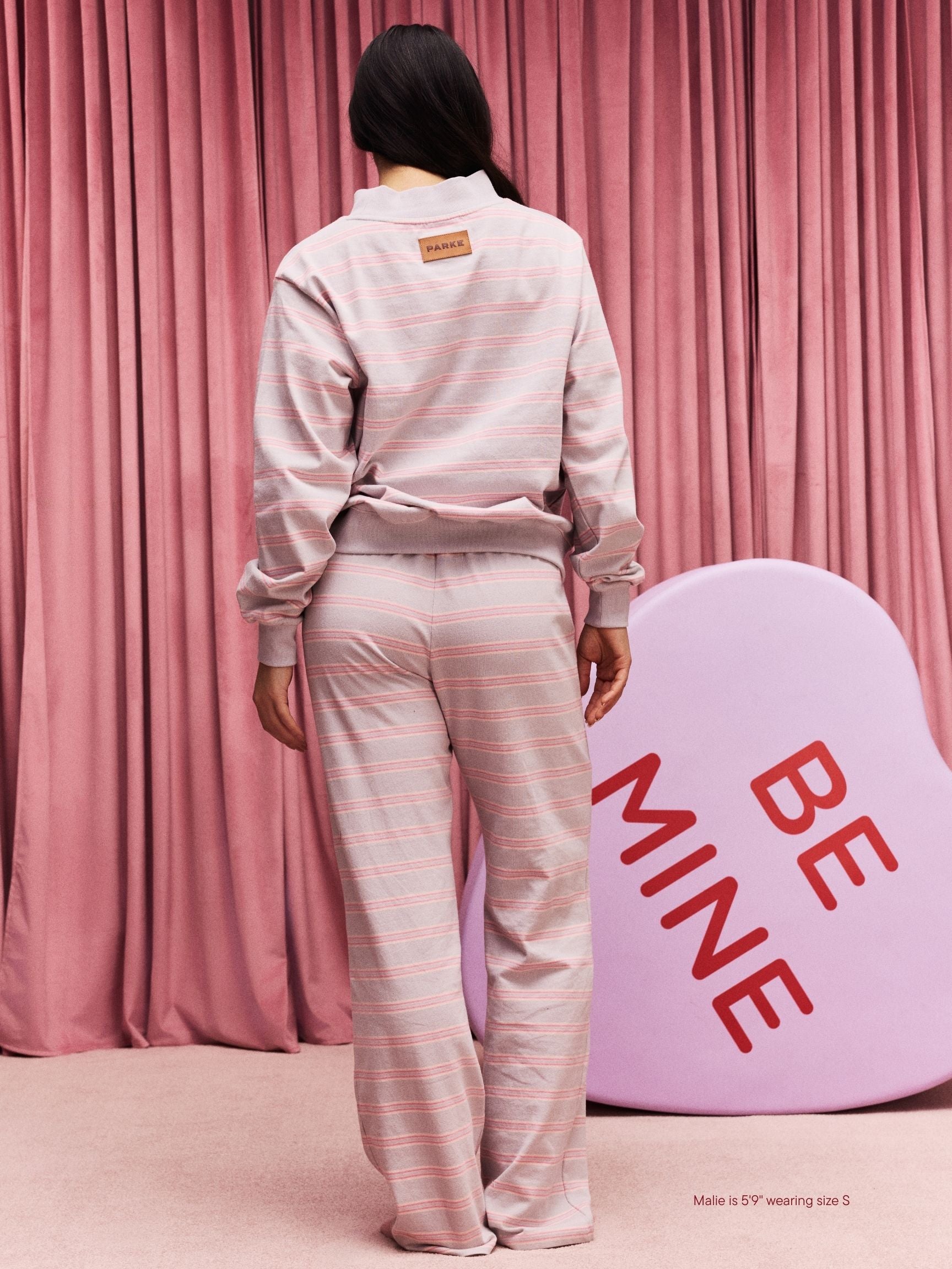 girl wearing Striped Cotton Boxer Pants -darling stripe