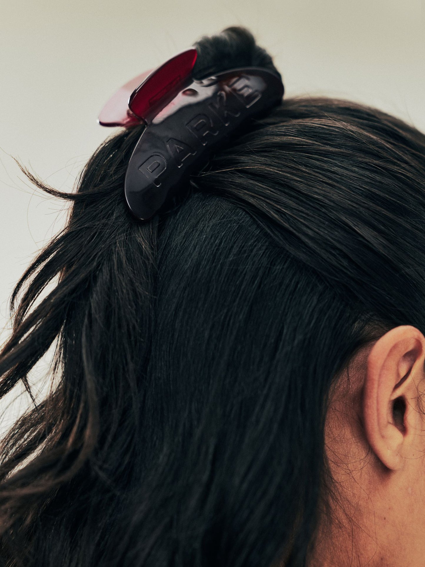 girl wearing Holiday Claw Clip -maroon 