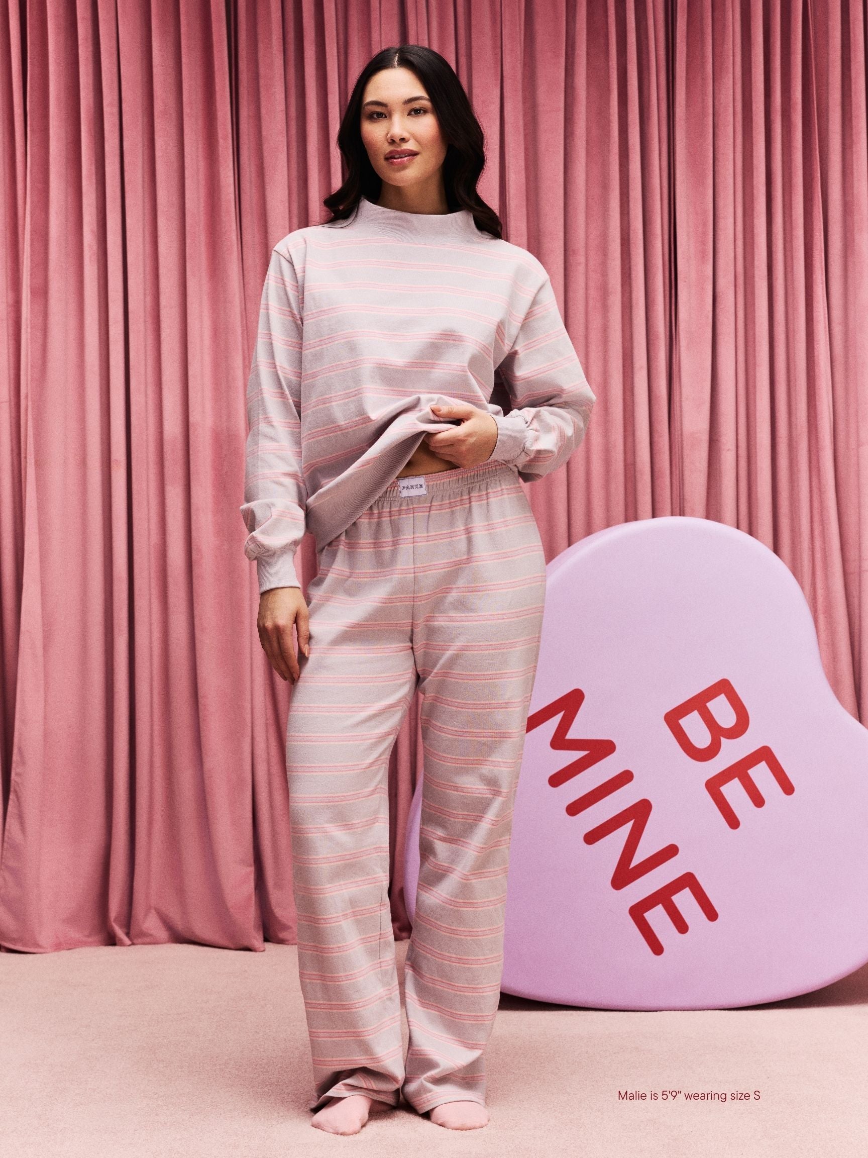 girl wearing Striped Cotton Boxer Pants -darling stripe