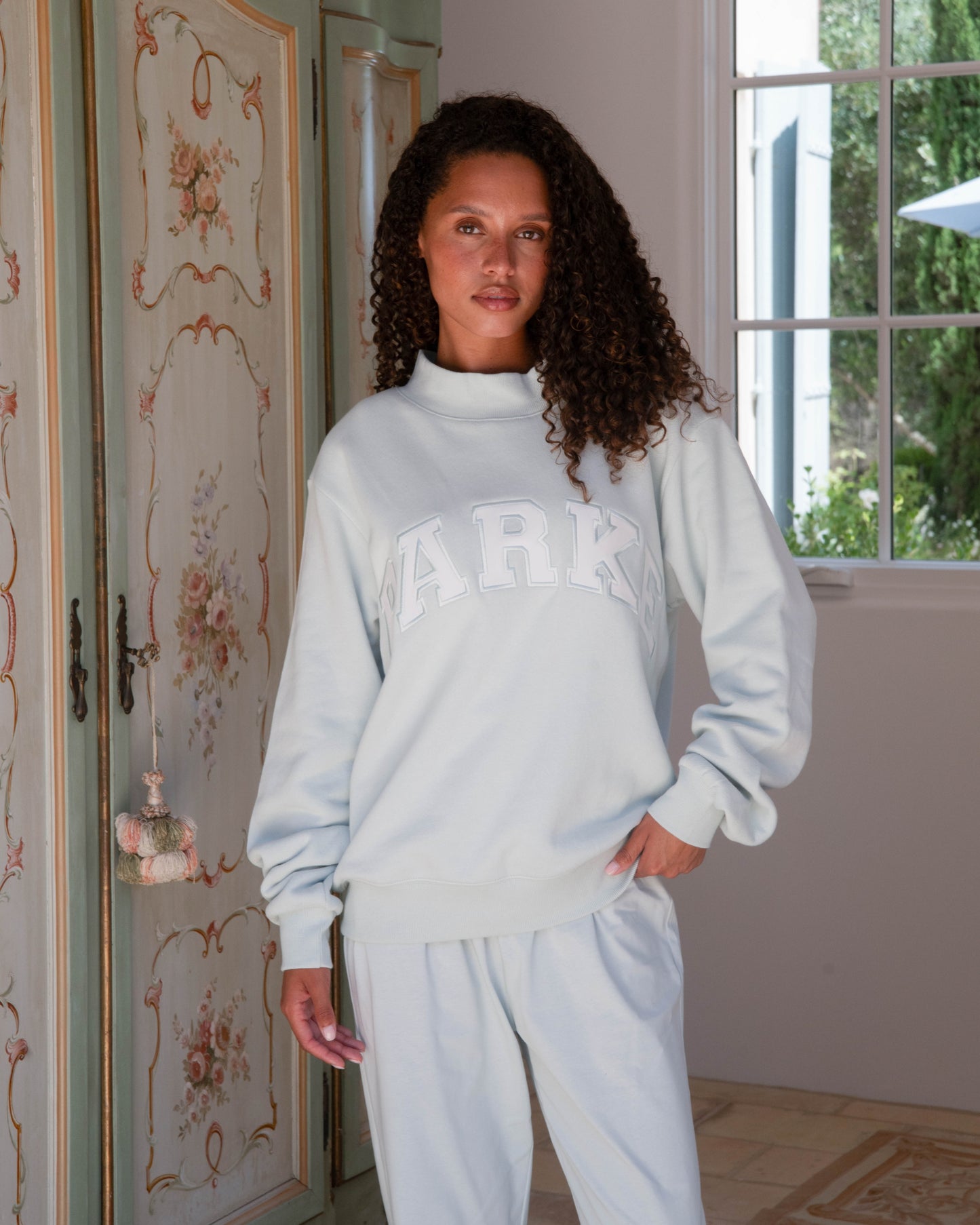 Bridal Varsity Mockneck - Pale Blue + White