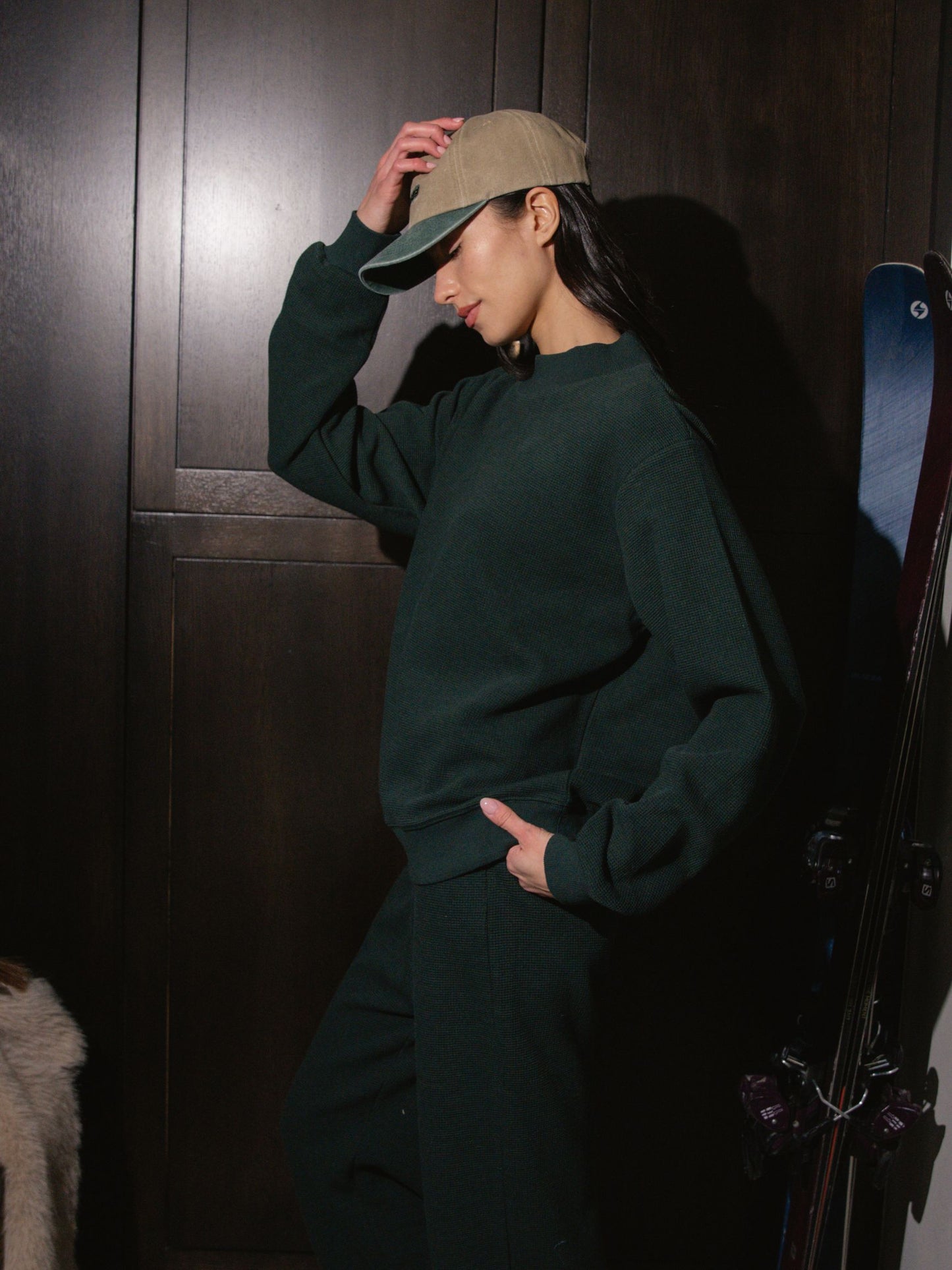 Waffle Mockneck Pullover - Forest