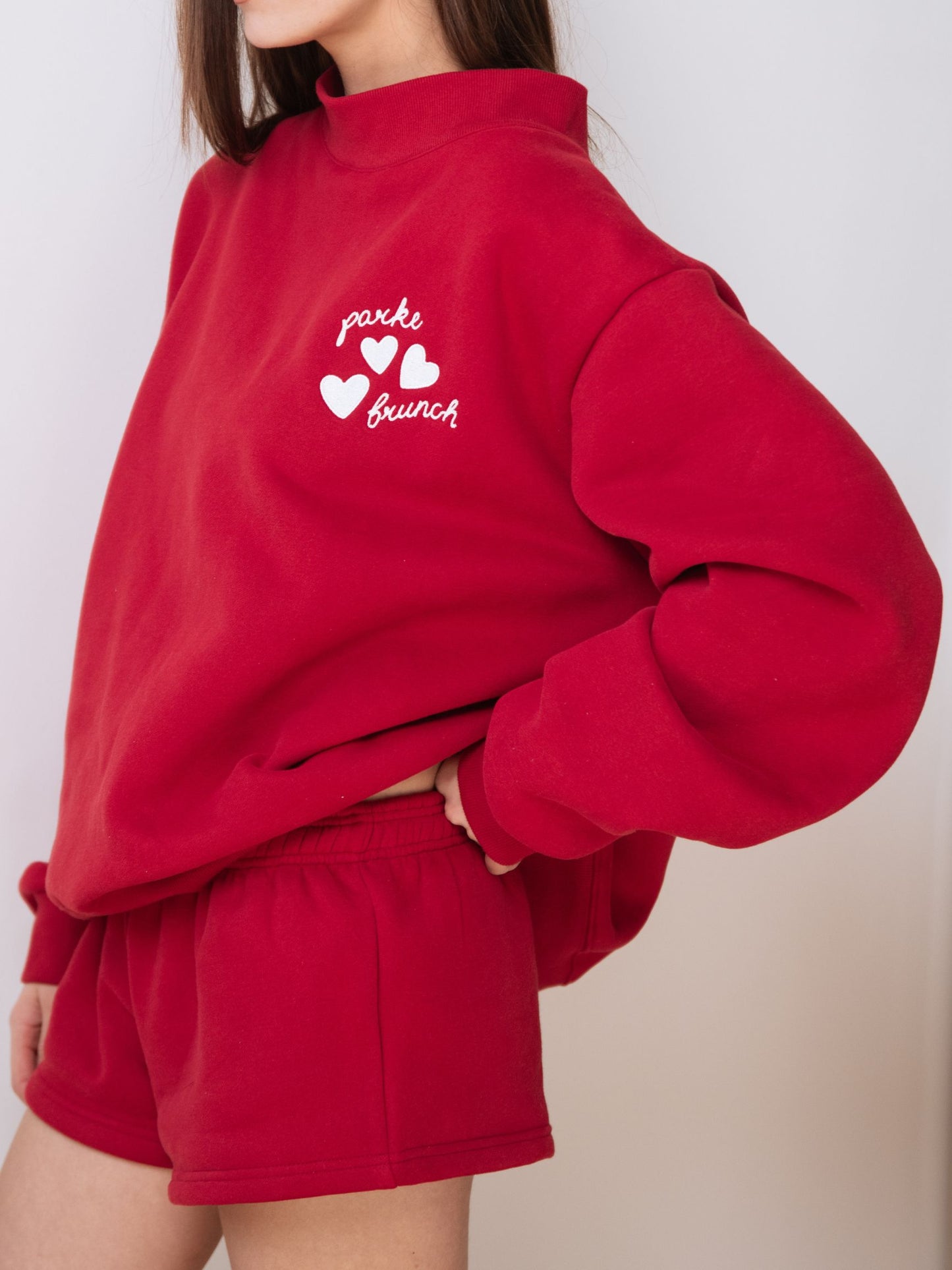 girl wearing Brunch Boxer Shorts -red