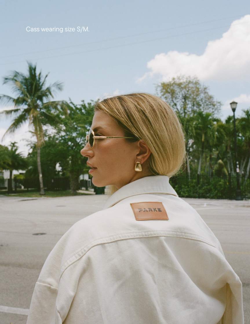 girl wearing aureum x parke shacket -cream