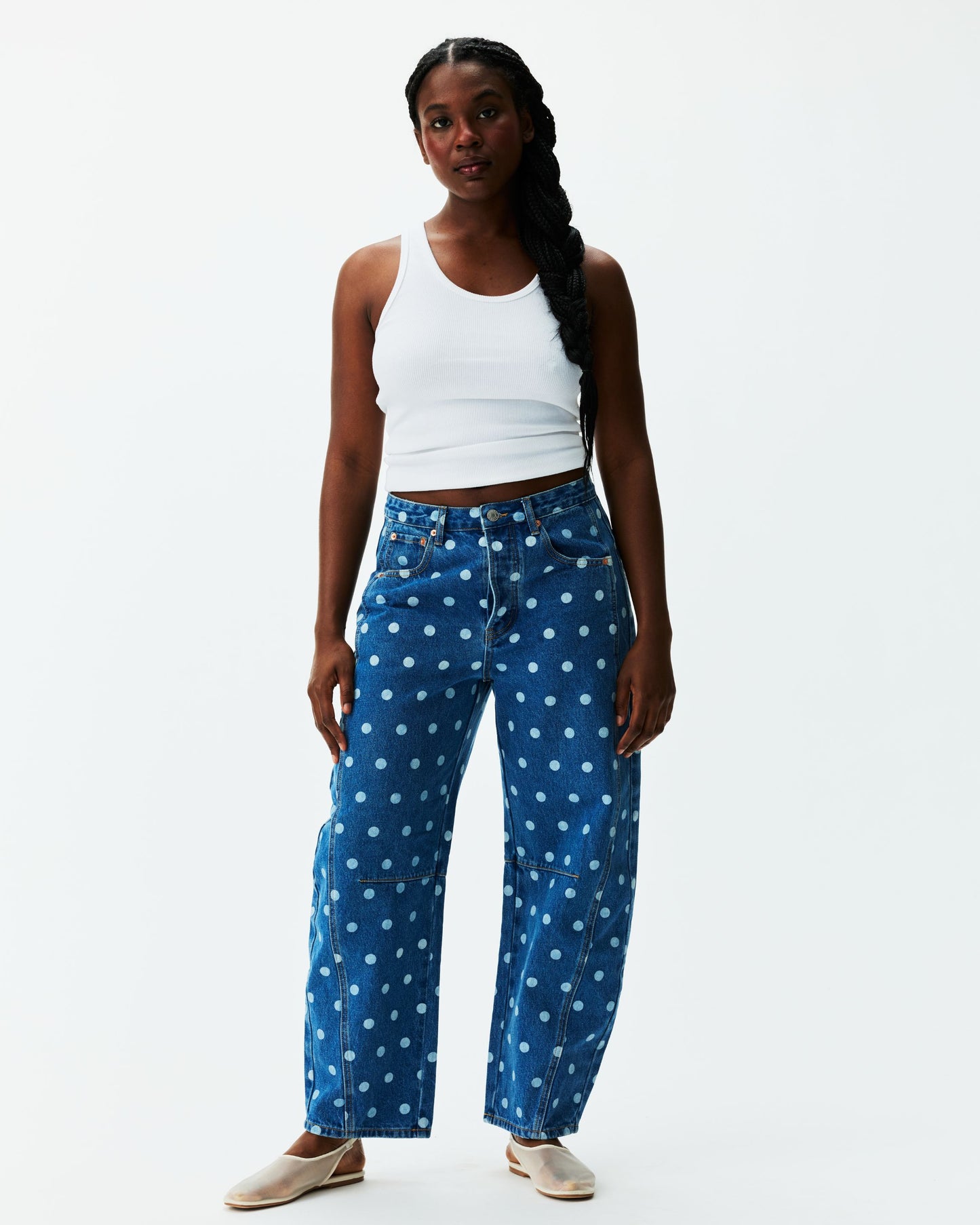 Polka Dot Horseshoe Jean - Medium Wash Polka Dot