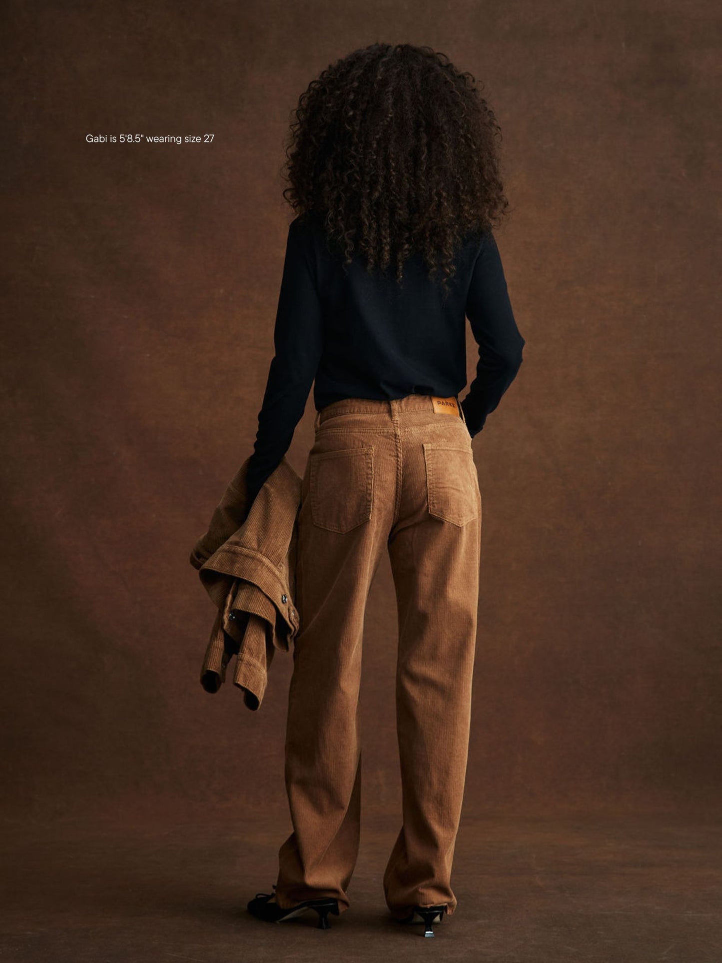 girl wearing Classic Straight Pants -caramel corduroy