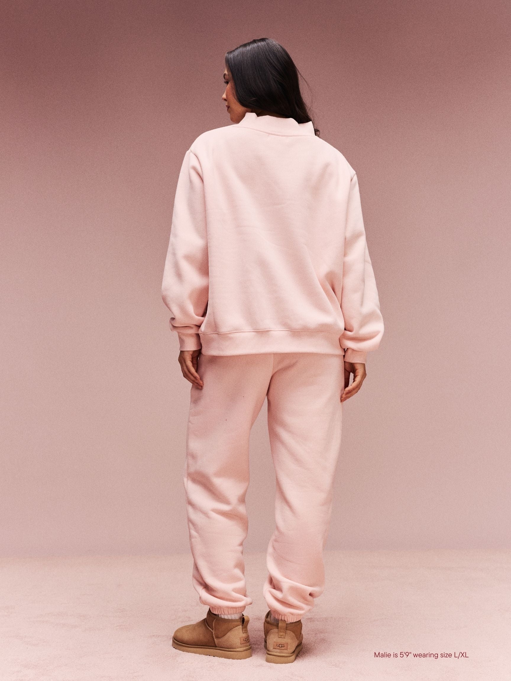 girl wearing Valentine's Varsity Mockneck -peony + crimson