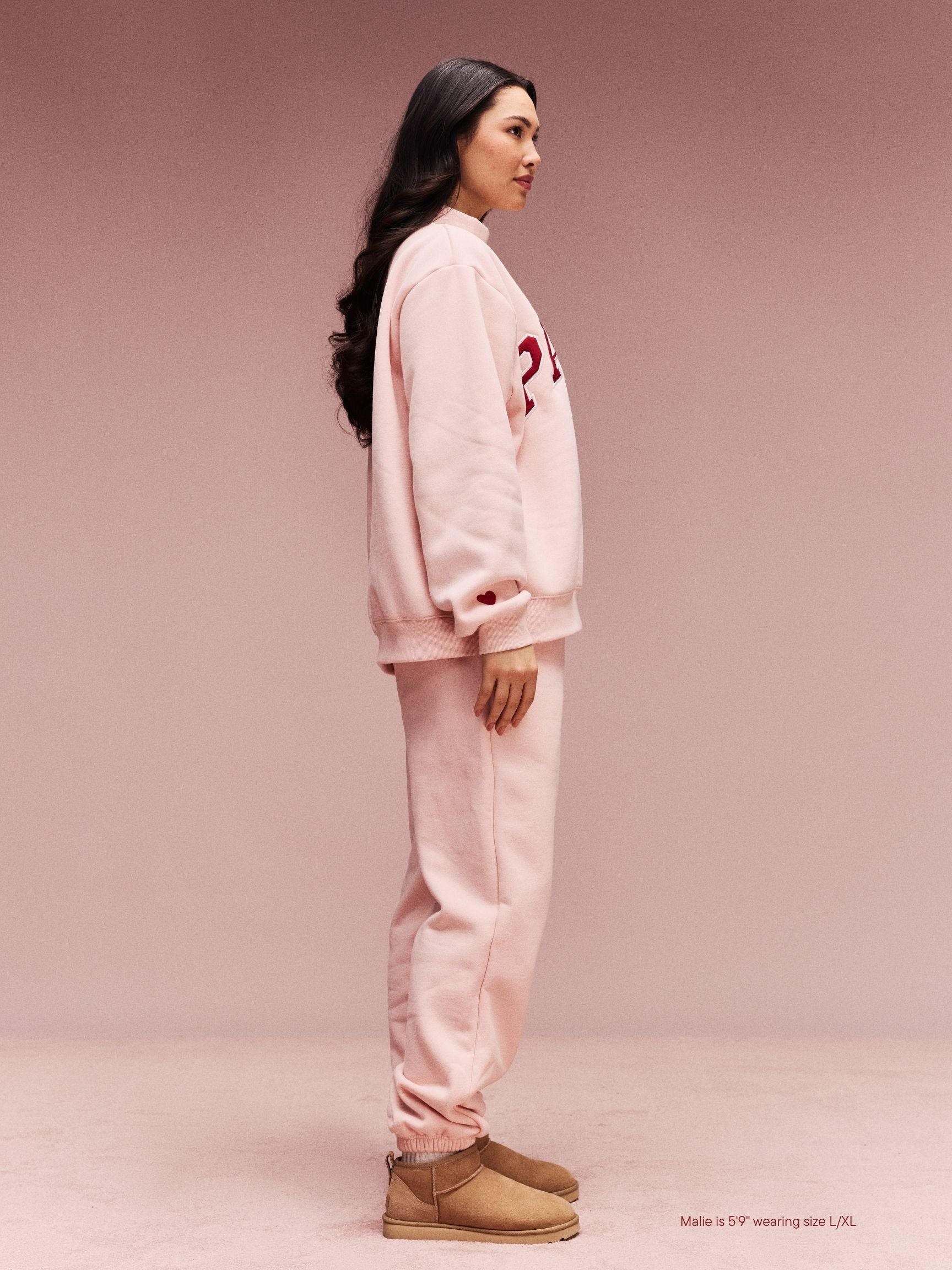 girl wearing Drawstring Unisex Sweatpants -peony
