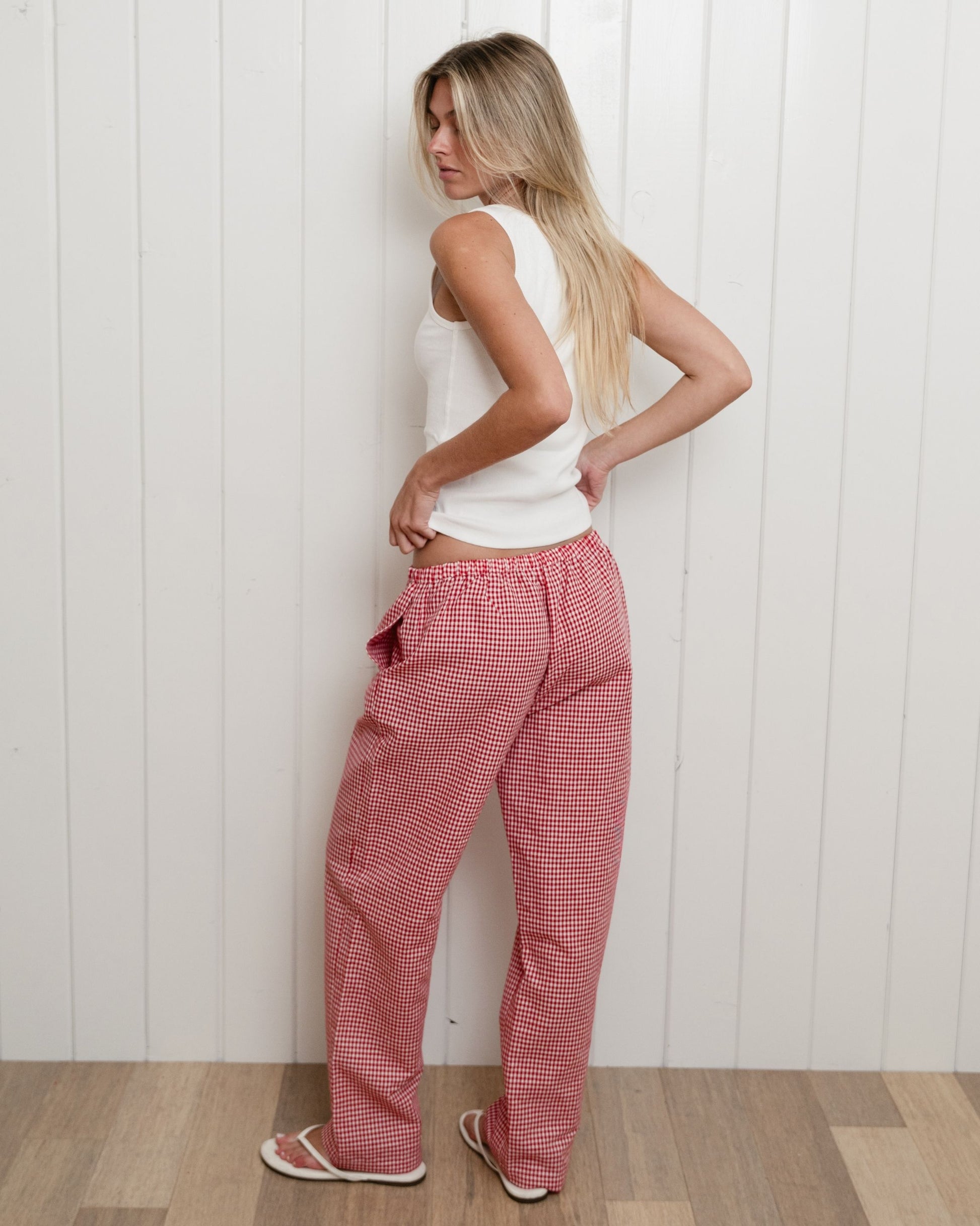 Gingham Linen Pants - Red Gingham