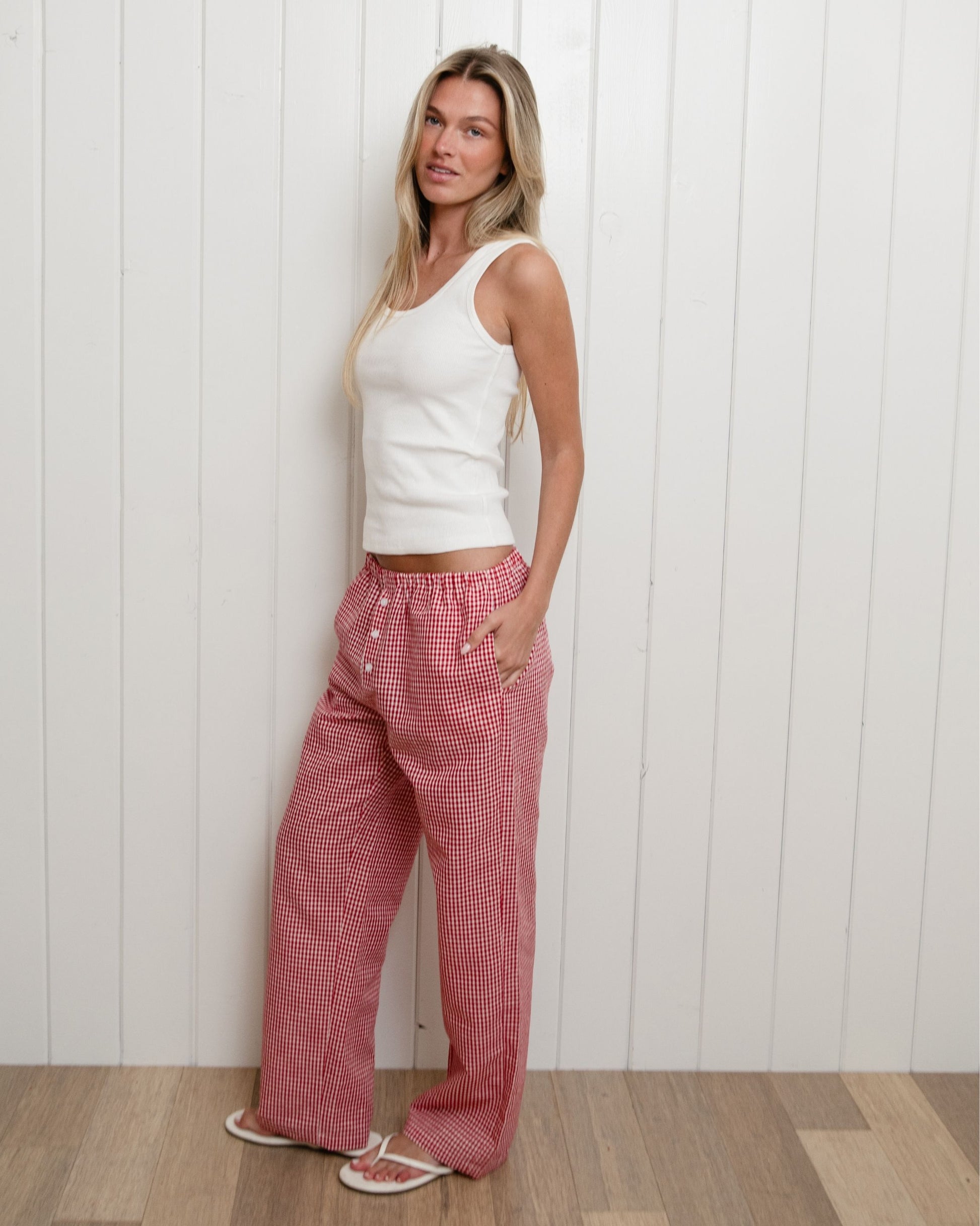 Gingham Linen Pants - Red Gingham