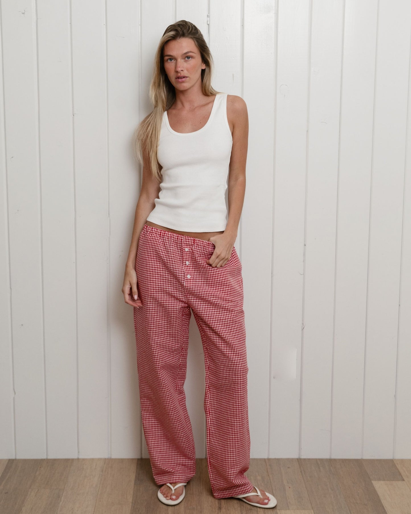 Gingham Linen Pants - Red Gingham