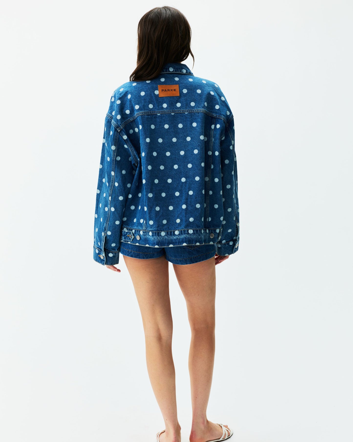 Polka Dot Oversized Denim Jacket - Medium Wash Polka Dot