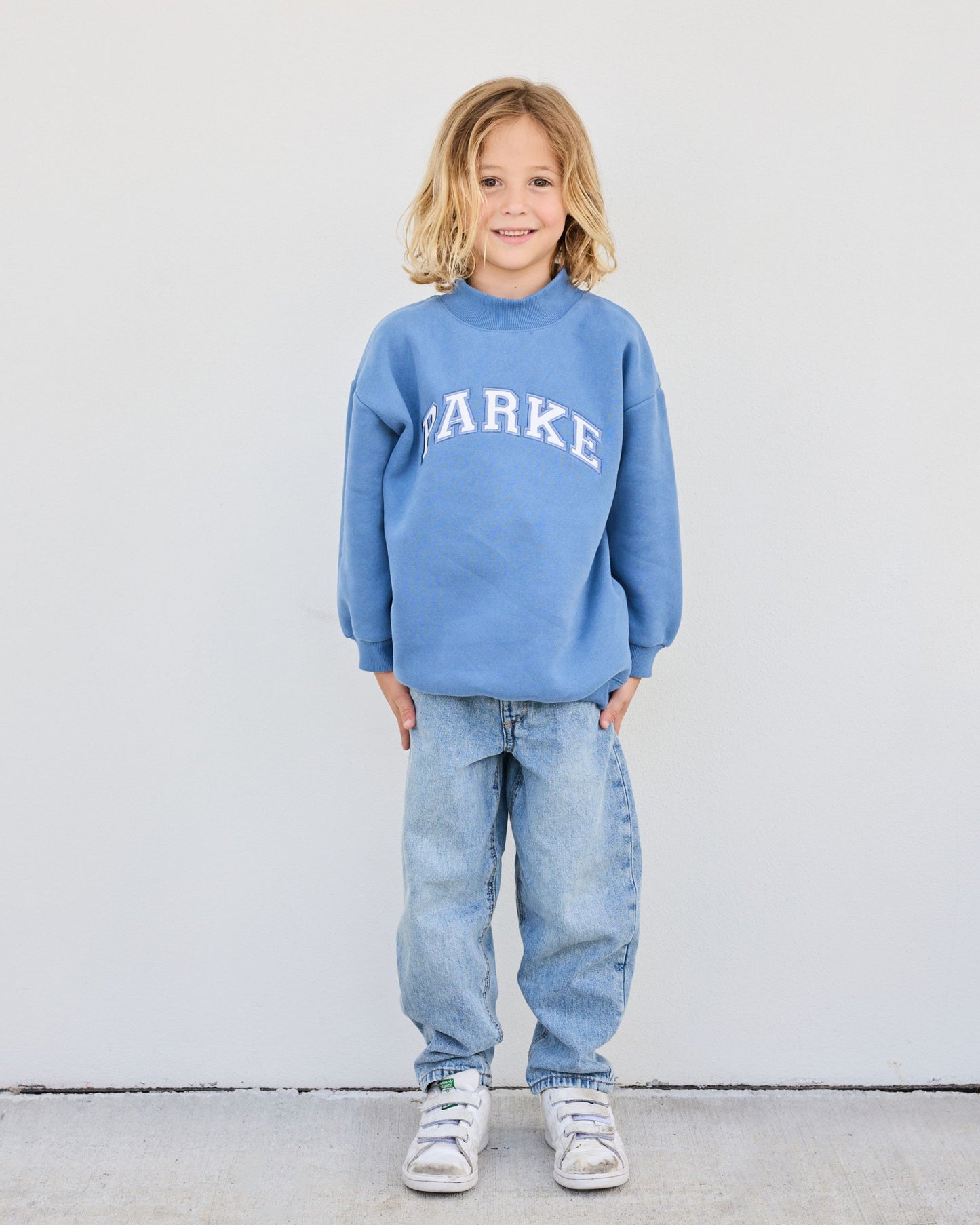 Kids Varsity Mockneck - Washed Indigo