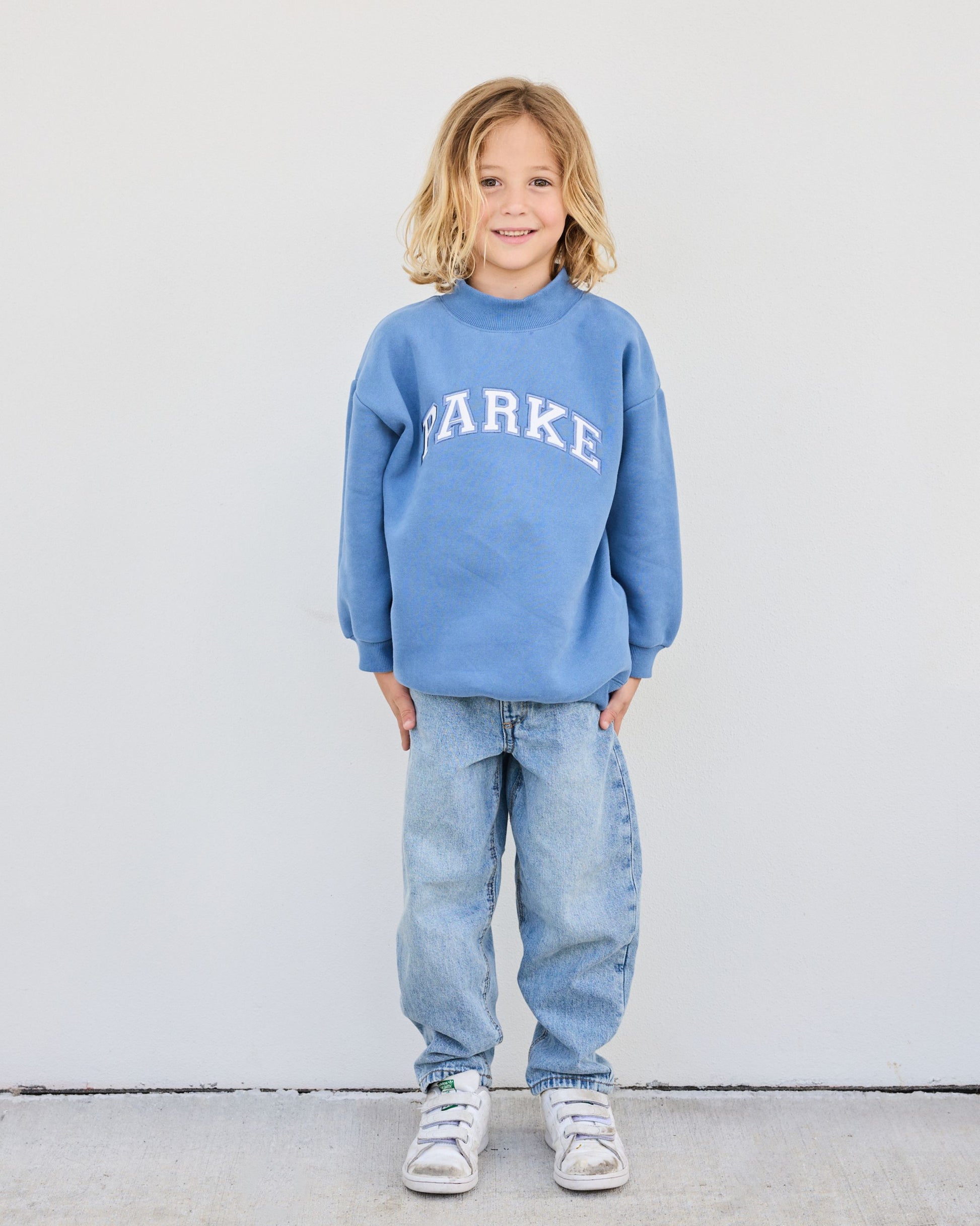 Kids Varsity Mockneck - Washed Indigo