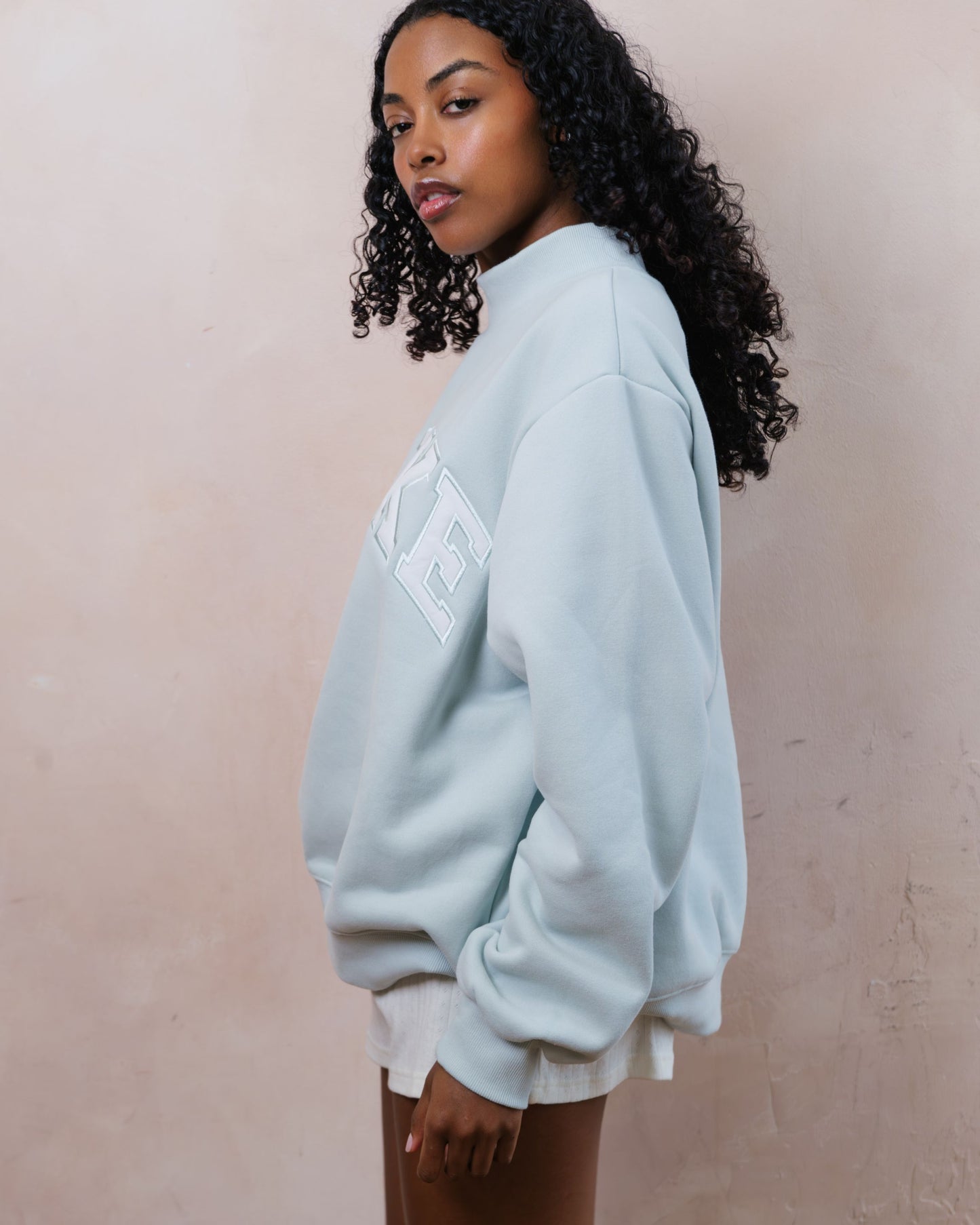 Bridal Varsity Mockneck - Pale Blue + White
