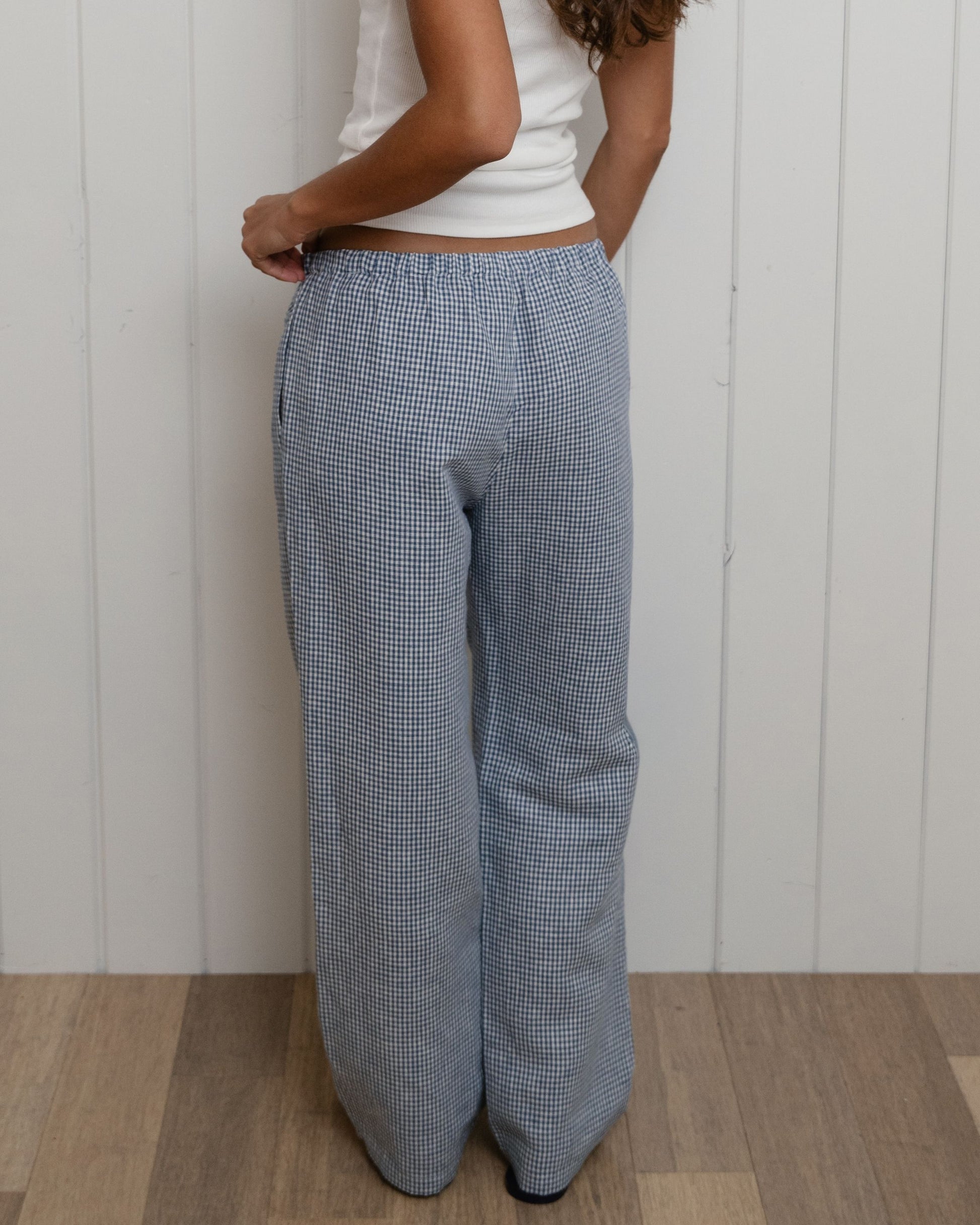 Gingham Linen Pants - Blue Gingham