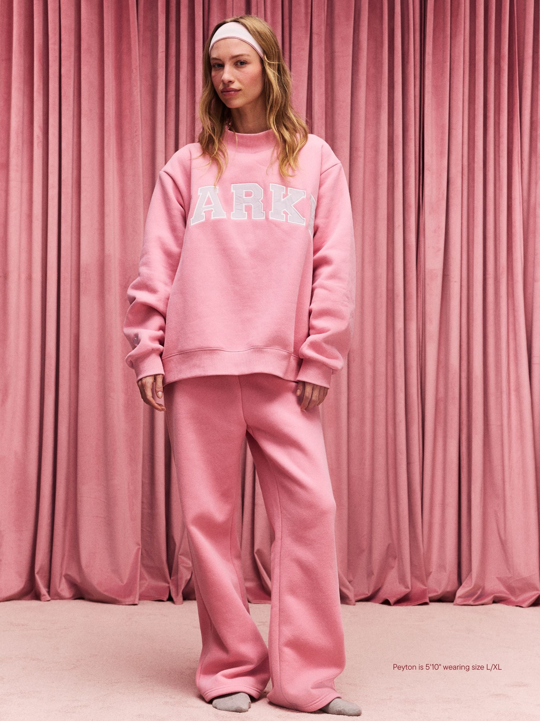 girl wearing Valentine's Varsity Mockneck -blush + lavender